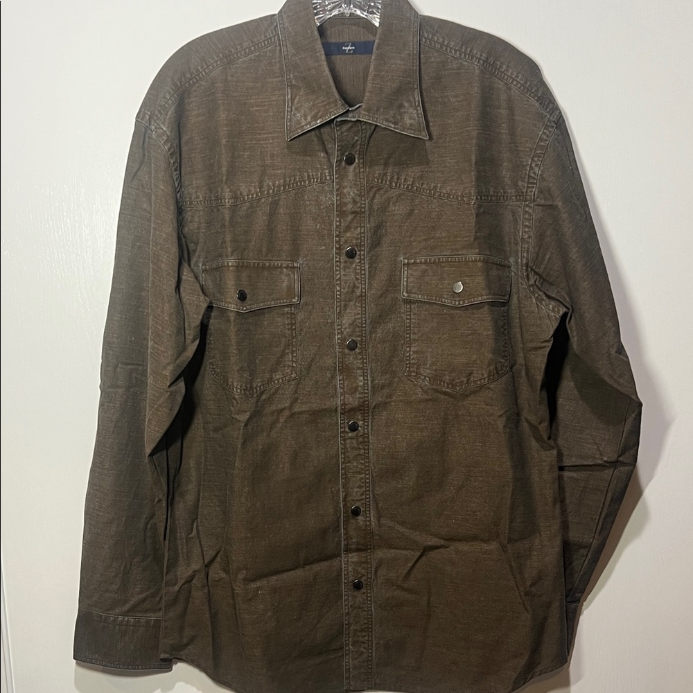 Zegna Sport Men’s Stone Washed Brown Snap Button-up Shirt